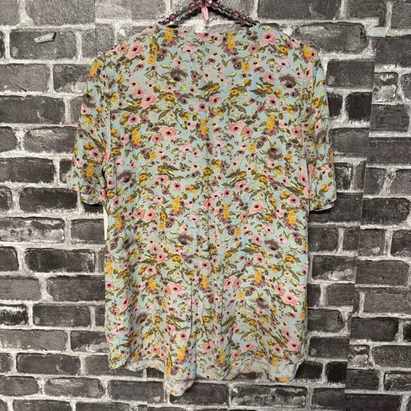 SOMETHING NAVY Easy Woven Top In Teal Romantic blouse button front shirt - Picture 8 of 9